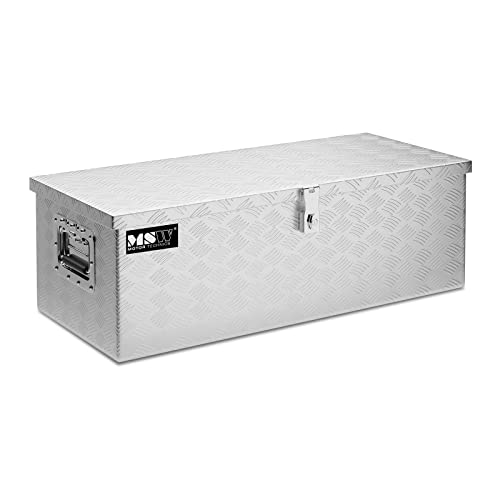 MSW Alubox abschließbar Werkzeugkasten ATB-765 Deichselbox 48 L Transportbox Metallbox mit Deckel Riffelblech 76,5 x 33,5 x 24 cm Aluminiumbox