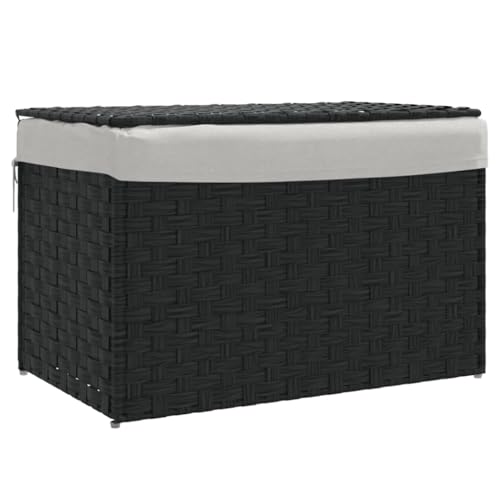 vidaXL Wäschekorb, Wäschesammler mit Innentasche Deckel, Klappbar Wäschebox Wäschesack, Wäschetruhe Wäschetonne, Schwarz 55,5x35x34cm Poly Rattan