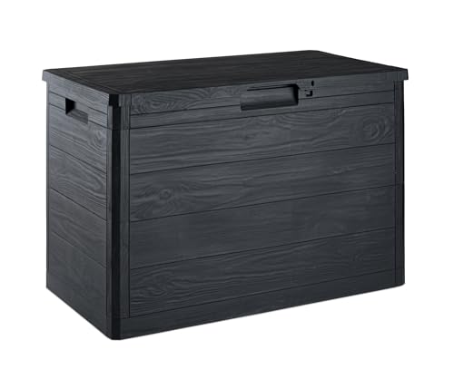 Ondis24 Kissenbox Auflagenbox Gartentruhe Terrassenbox Woody in Holzoptik anthrazit 160L