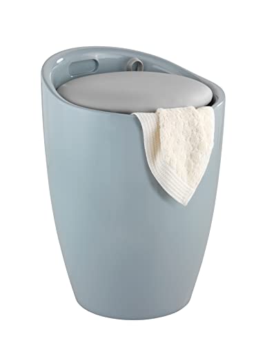 WENKO Badhocker Mod. Candy Grau, belastbar bis 120 kg, Hocker mit Stauraum für Badezimmer und Wohnzimmer, integrierter Wäschesammler, ABS-Kunststoff, BPA-frei, Fassungsvermögen 20 L, Ø 36 x 50,5 cm