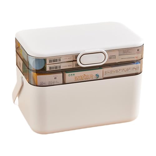 Multi -Layer -Medizin -Truhe - geräumige, abnehmbare Kompartimente | Tragbare Medizinbox mit großer Kapazität für Zuhause, Pillenorganisator mit sicherem Schloss für Familien Erste Hilfe und medizinis