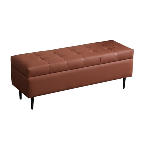 Große braune Ledertruhe, Ottomane, getuftete Fußstütze, Bank mit dicker Polsterung, stilvoller Schuhspanner für Schrank, vielseitiger 100 cm Sofa-Hocker und Heimdekoration.