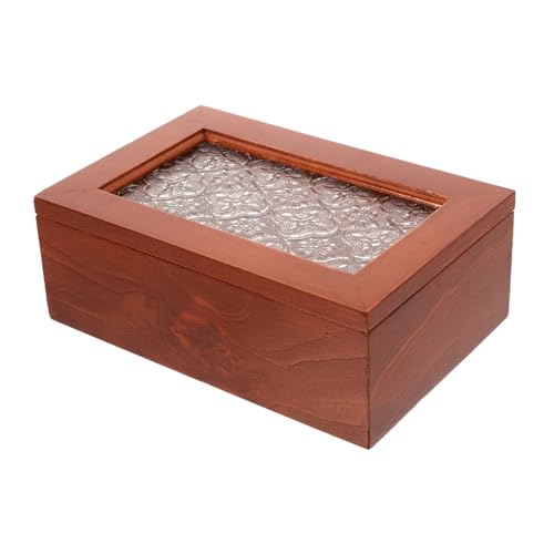 HOLIDYOYO Box Teepakete Organizer Vintage Schatztruhe Schmuckaufbewahrung Organizer Zuckerpakethalter Vintage Schmuck Organizer Zuckerpakete Glasfenster Truhe Schmuckkästchen Holz