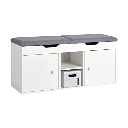 SoBuy Schuhbank Sitzbank mit Stauraum, Gepolstert, Weiß, Schuhregal Platzsparend, Belastbar bis 150kg, Für Flur, Wohnzimmer, Schlafzimmer, 100x48x34cm FSR96-W