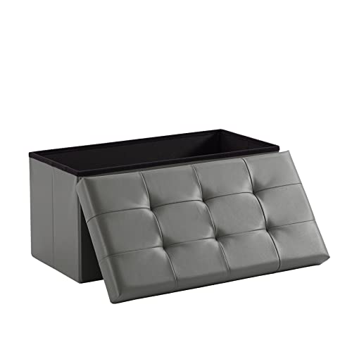 Zedelmaier Sitzbank mit Stauraum Sitzhocker ?Aufbewahrungsbox, Fußhocker?faltbar belastbar bis 300 kg 76 x 38 x 38 cm?Kunstleder (Dunkelgrau)