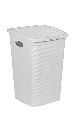 BJYX Wäschesammler Wäschekorb Wäschebox Wäschetruhe Weiß mit Deckel 50 Liter Rattan