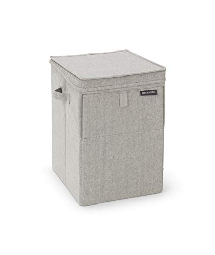 Brabantia - Wäschebox Stapelbar - Wäschekorb - Leicht zu befüllen und zu entleeren - Großes Volumen - Schnell flach zusammengefaltet - Leichte und stabile Griffe - Grau - 35 L- 37.0 x 44.5 x 32.0 cm