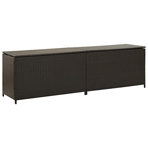 Festnight Gartenbox Garten Aufbewahrungsbox Outdoor Aufbewahrungstruhe Kissenbox für Garten Poly Rattan 200×50×60 cm Braun