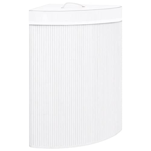 vidaXL Eck Wäschekorb Wäschesammler Wäschebox Wäschetonne Wäschesack Wäschetruhe Wäschebehälter Wäsche Sammler Truhe Box Tonne Bambus Weiß 60L