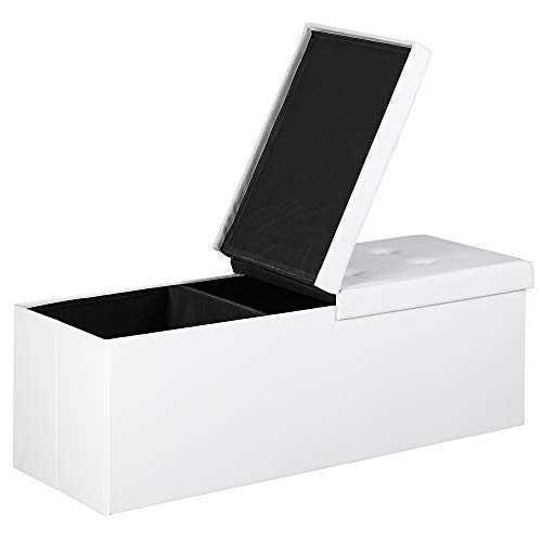 Deuba Faltbare Sitztruhe mit Stauraum 131 L Deckel klappbar 115x38x38 cm Weiß Kunstleder Sitzbank Truhenbank Truhe Bank