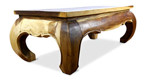 Massiver Opiumtisch in naturbraun. Großer asiatischer Couchtische der Marke Asia Wohnstudio. Asiatischer Massivholztisch im Kolonialmöbelstil.