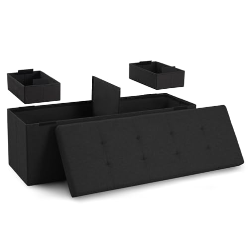 Blumtal Sitzbank + 2 extra Boxen   Truhenbank 110x38x38 cm     Bequemer Hocker   Sitzbox   Couch Hocker   Sitzbox Schwarz