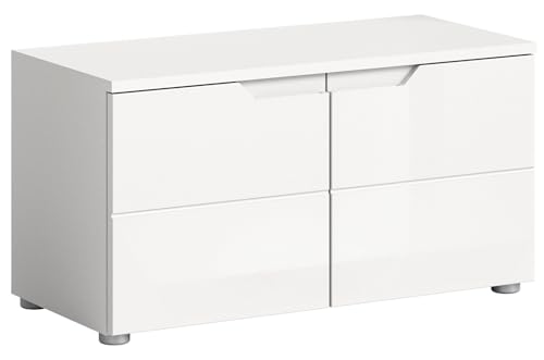 xonox.home - Sitzbank Solero 80x43x37 cm in Front weiß Hochglanz Tiefzieh Korpus weiß - Garderobenbank Flurbank Truhe - modern, praktisch und funktional