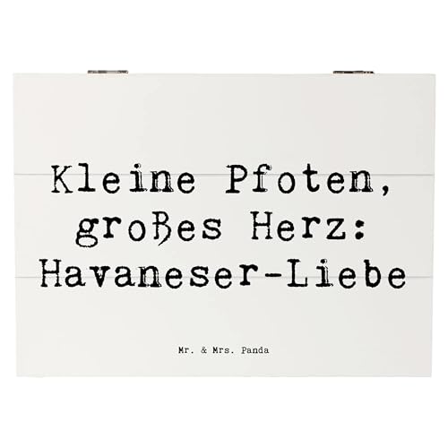 Mr. & Mrs. Panda 25 x 18 cm Holzkiste Spruch Havaneser Liebe - Geschenk, Vierbeiner, Hundefreunde, Truhe, großes Herz, Erinnerungskiste, Hunderasse,