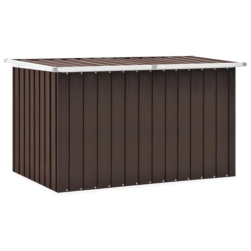 homiuse Gartenbox Braun 149 x 99 x 93 cm Auflagenbox Aufbewahrungsbox Aufbewahrungstruhe Gartentruhe Garten Wasserdicht Kissenbox Outdoor Wasserdicht Gartenbox Klein Verzinkter Stahl Klappdeckel