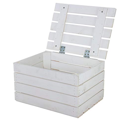 Kontorei® Neue Holztruhe weiß 49cm x 36cm x 29cm 1er Set Schatztruhe Weiss klein Holzbank Aufbewahrungskiste Gartenmöbel Obstkiste Weinkiste mit Deckel Holzbox Sitzbank Vintage-Look Kiste Truhe Kiste