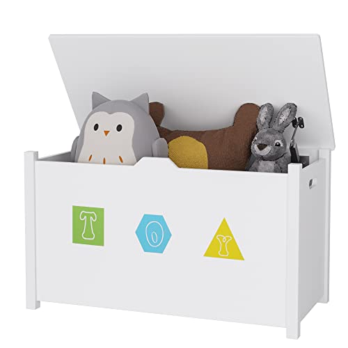 FOREHILL Truhe mit Deckel, Spielzeugtruhe für Kinder, Sitzbank Sitzhocker Spielzeugkiste Aufbewahrungsbox Kindermöbel weiß (LBH: 80 x 39,8 x 46 cm)