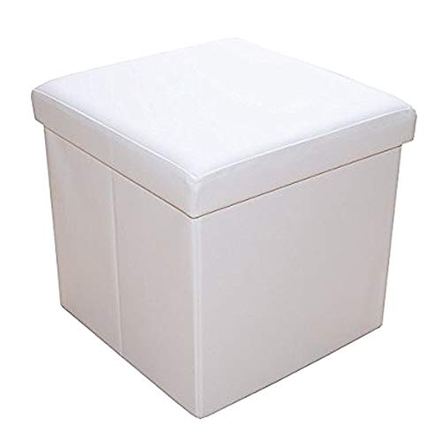 Style home Sitzhocker Stauraum, Faltbare Sitzbank, aus Kunstleder, gepolstert Sitzwürfel Fußhocker, Aufbewahrungsbox Deckel, belastbar bis 300kg, * * cm (Weiß)