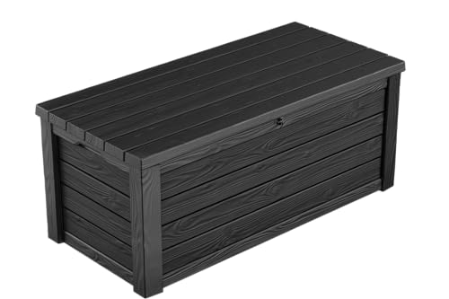 Keter Eastwood Auflagenbox mit 570 Liter Volumen, Wetterfest und Wasserdicht, Sitzgelegenheit, Anthrazit, 72,4 x 155 x 64,4 cm, Kissenbox, Gartenbox