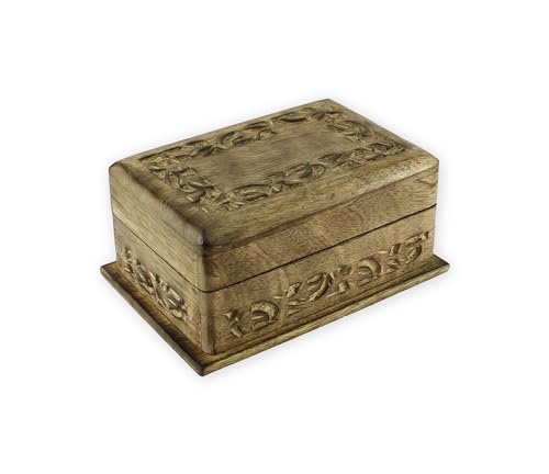 Budawi® Holzbox Trickbox aus Mangoholz mit Blütenornament Schatulle mit Trick zum Öffnen Holztruhe Holzkiste Trickbox Kiste