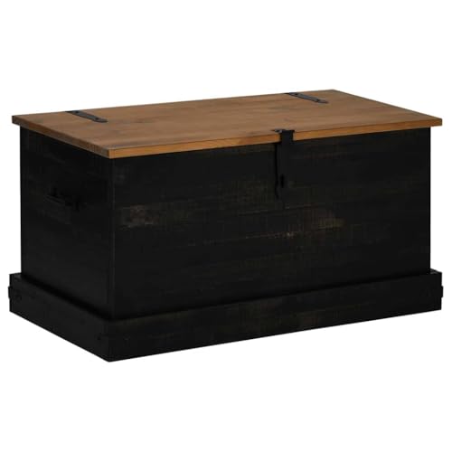 vidaXL Truhe Halden Schwarz 91x48x47 cm Massivholz Kiefer, Aufbewahrungstruhe, Spielzeugtruhe, Aufbewahrungsbox, Holztruhe, Aufbewahrungskiste