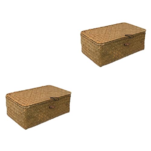 MAGICLULU 2st Aufbewahrungskörbe Aus Seegras Sechseckige Akustikplatten Körbe Mit Deckel Aufbewahrungskörbe Aus Stoff Bilden Korbgeflecht Schublade Bambus Geflochtene Kiste