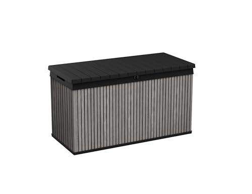 Koll Living Auflagenbox/Kissenbox 570 Liter l 100% Wasserdicht l mit Belüftung dadurch kein übler Geruch/Schimmel l Moderne Holzdielenoptik l Deckel belastbar bis 300 KG (2 Personen)