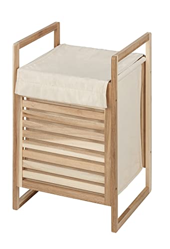 WENKO Wäschetruhe Acina, hochwertiger Wäschesammler aus natürlichem Akazienholz ökologisch FSC® zertifiziert, mit herausnehmbarem Wäschesack und Deckel, Fassungsvermögen 40 L, 40 x 60 x 35 cm