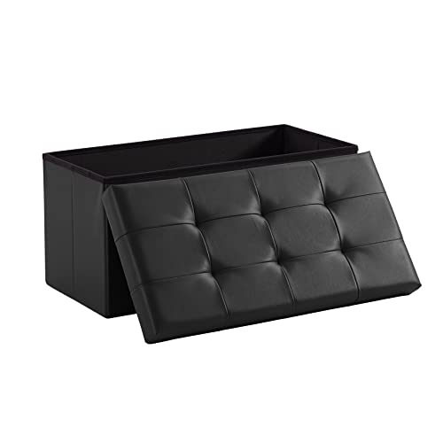 Zedelmaier Sitzbank mit Stauraum Sitzhocker,Aufbewahrungsb ox, Fußhocker?faltbar belastbar bis 300 kg 76 x 38 x 38 cm?Kunstleder (Schwarz)
