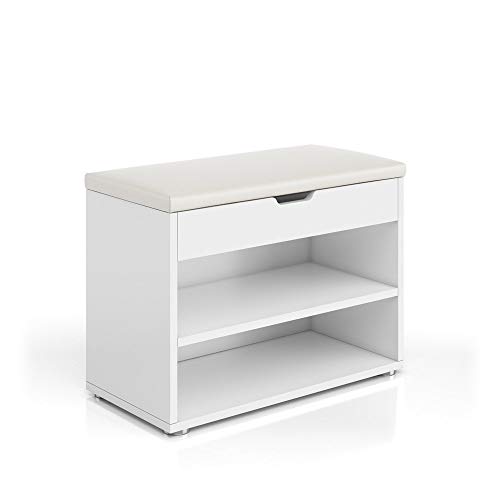 Vicco Schuhbank 6 Paar Schuhe Weiß Schuhschrank Schuhablage Sitzbank Schuhregal Bank Regal Polster Deckel Klappdeckel (Weiß)