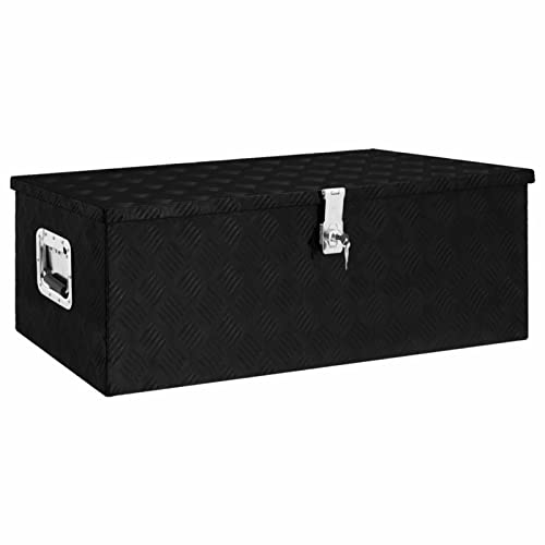 Aufbewahrungsbox, MOONAIRY Abschließbare Box, Alu Box, Metal Box, Transportkiste, Werkzeugbox, Metallkiste, Alukiste, Schwarz 90x47x33,5 cm Aluminium