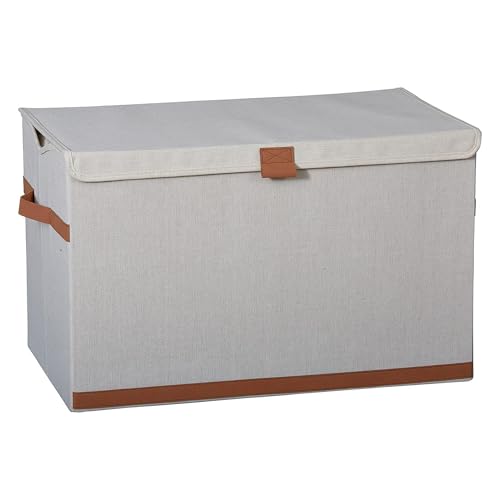 Große Aufbewahrungsbox mit Deckel - Ottoman & Sitzhocker mit Stauraum - Perfekte Sonnenbrillen Aufbewahrung & Organizer - Stoff Pouf & Brillenbox, (Storage Truhe Karton Verstärke Creme, 1, stück)