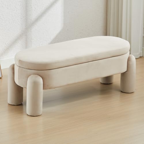 Wahson Sitzbank mit Stauraum Sitzhocker Schlafzimmer aus Samt Sitztruhe Flur Bettbank 114cm, Khaki