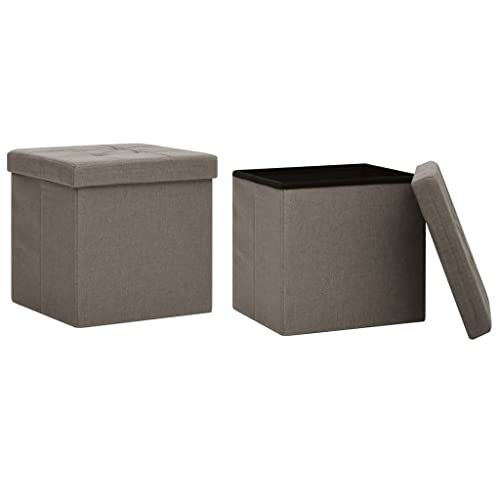 vidaXL 2X Hocker mit Stauraum Zusammenklappbar Faltbar Sitzhocker Aufbewahrungsbox Sitztruhe Fußhocker Polsterhocker Truhe Taupe Leinenoptik