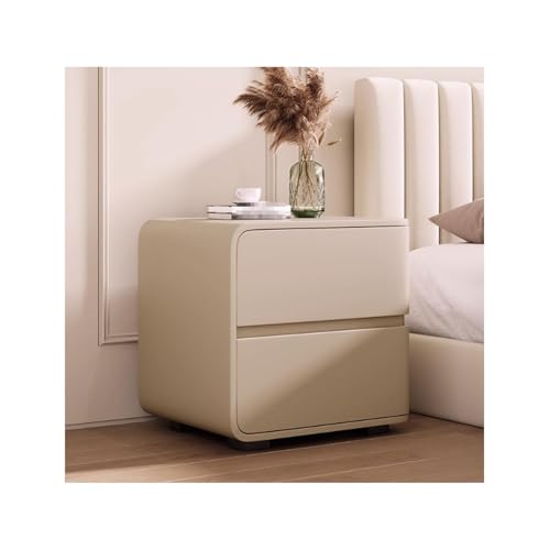 Moderner Nachttisch aus Massivholz mit 2 Schubladen, Ledertruhe für Schlafzimmer, stilvoll und funktional
