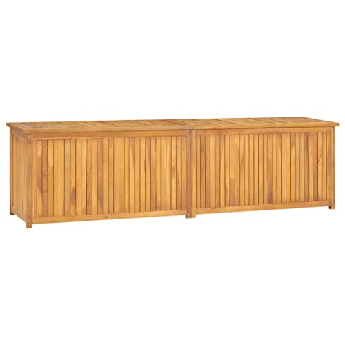 KOIECETA Teak Massiv Gartenbox Aufbewahrungsbox Auflagenbox Kissenbox Gartentruhe Auflagentruhe Truhe Holztruhe Truhenbank Bank (200 x 50 x 53 cm)