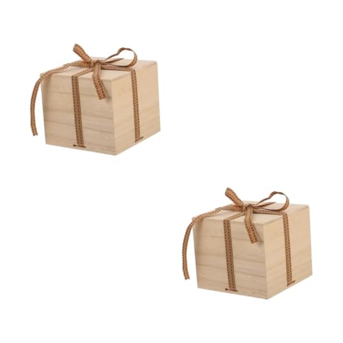 Warmhm 2er-Box Leere Kleine Holzkiste Unbemalte Schatztruhe Schwarze Holzkiste Holzquadrate Holzkisten Für Tafelaufsätze Nistkästen Mini-schatzkisten Schmuckbehälter Beige Paulownia