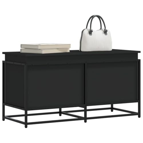 Homgoday Aufbewahrungsbox mit Deckel Truhe Holztruhe Aufbewahrungstruhe Spielzeugtruhe Deckenbox Couchtisch Beistelltisch für Wohnzimmer Schwarz 100x40x51,5cm Holzwerkstoff