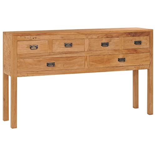 vidaXL Teak Massiv Sideboard mit 6 Schubladen Kolonialstil Kommode Beistellschrank Mehrzweckschrank Anrichte Schrank Konsolentisch 125x30x75cm