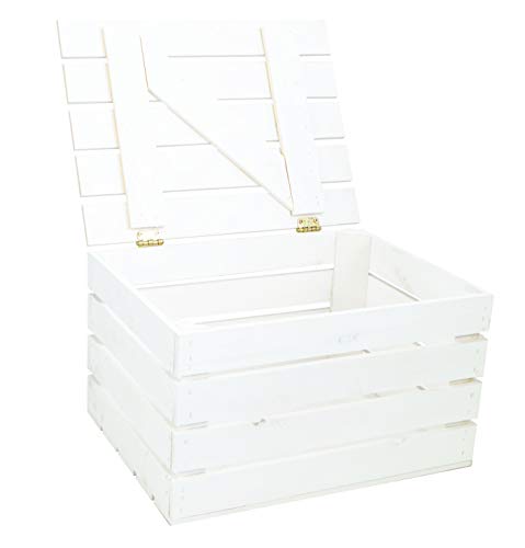 Kistenkolli Altes Land Obstkiste Holztruhe geflammt, weiss oder Natur mit Deckel 48 x 36 x 27cm Holzkiste mit Deckel Schatztruhe Aufbewahrungskiste (weiss, 1)