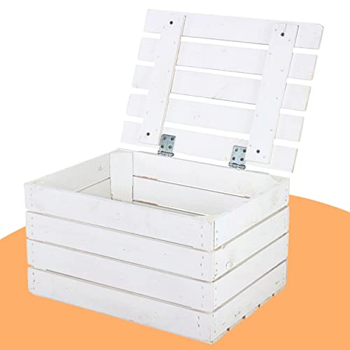 Moooble Weiße Holzkiste mit Deckel - NEU - 48x36x28 cm - Deko Truhe, als Hochzeitsgeschenk, wohnen im Landhausstil, Platz für Decken UVM (1)
