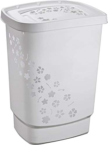 Rotho Flowers Wäschesammler 55l mit Deckel, Kunststoff (PP) BPA-frei, grau, 55l (44,7 x 34,7 x 60,5 cm