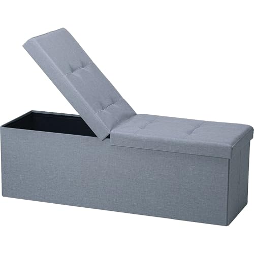 Zedelmaier Sitzbank mit Stauraum Sitzhocker Faltbar Sitztruhe belastbar bis 300 kg, Deckel Abnehmbar, 114x38x38 cm Hellgrau