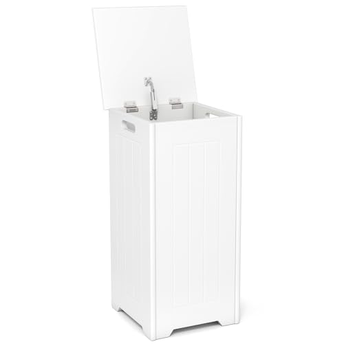 GOPLUS Wäschetruhe mit Deckel, Wäschekorb Holz weiß, Wäschesammler Wäschesack Wäschebox für Schlafzimmer Badezimmer (Ohne Innentasche)
