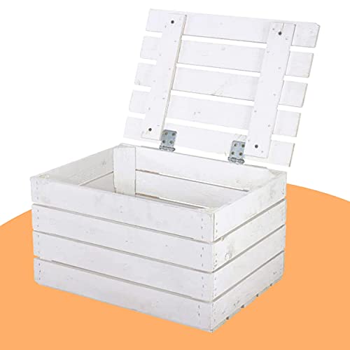 Obstkisten-online Weiße Holztruhe mit Deckel - 48x36x28 cm - NEU - Kinderzimmer mit Spielzeugkiste weiß, für Lego, Decken, Kuscheltiere & mehr