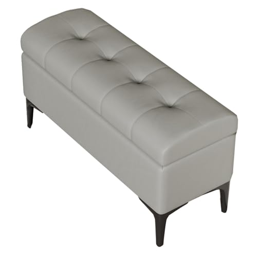 Rechteckige Ottomane mit Stauraum, gepolsterter Fußhocker mit Klappdeckel, Ledertruhe mit Metallbeinen, für Wohnzimmer, Schlafzimmer, Couch, Fußstütze (Grau A 80 cm)