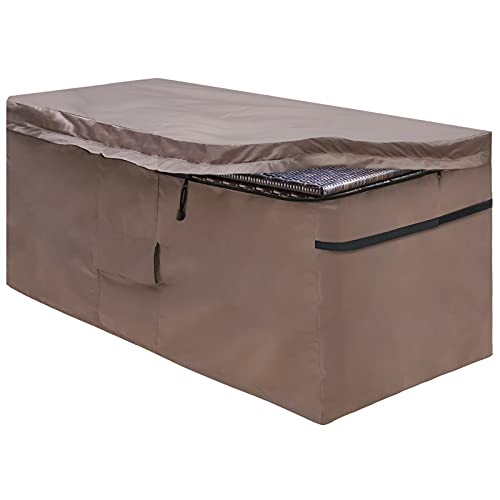 MountainLoc Abdeckung Für Garten Auflagenbox, Schutzhülle Der Kissenbox Mit Reißverschlussdeckel Und Entlüftung, Wasserdicht, 420D Oxford Braun (123 * 55 * 62cm)