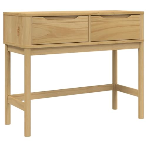 vidaXL Konsolentisch, Flurtisch mit 2 Schubladen Holzbeine, Beistelltisch für Wohnzimmer, Sofatisch Sideboard, Wachsbraun Massivholz Kiefer