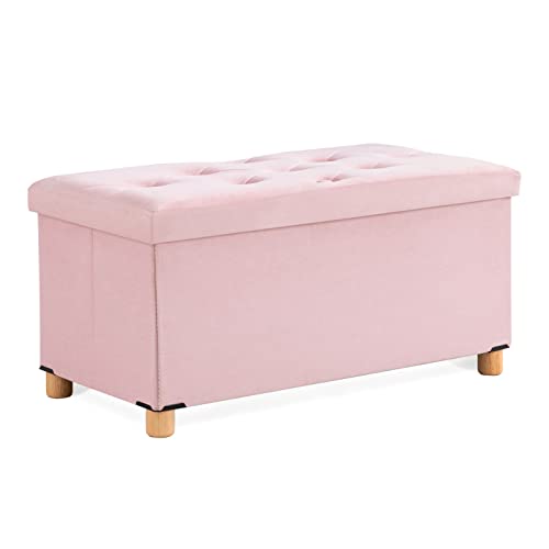 BRIAN & DANY Sitztruhe Sitzhocker Fußhocker mit Stauraum und Deckel mit Holzfüßen, 76 x 38 x 38 cm, Pink