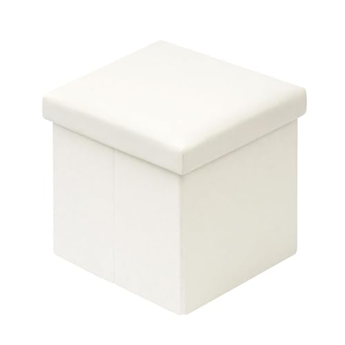 Bonlife Weiß Pouf Hocker Kiste mit Deckel Sitztruhe Schlafzimmer Möbel Faltbare Truhe Aufbewahrung Maximale Belastung 150kg 30x30x30cm